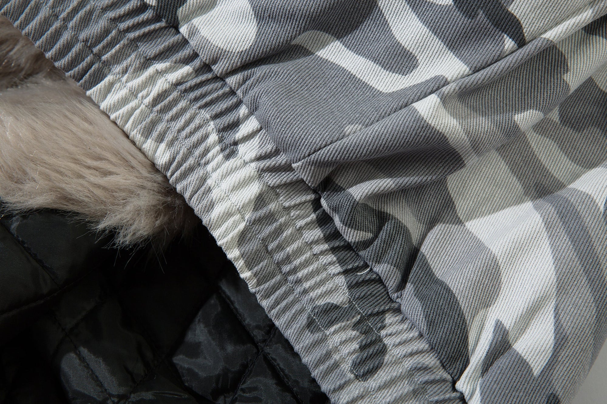 GREY CAMO FUR HOODED JACKET