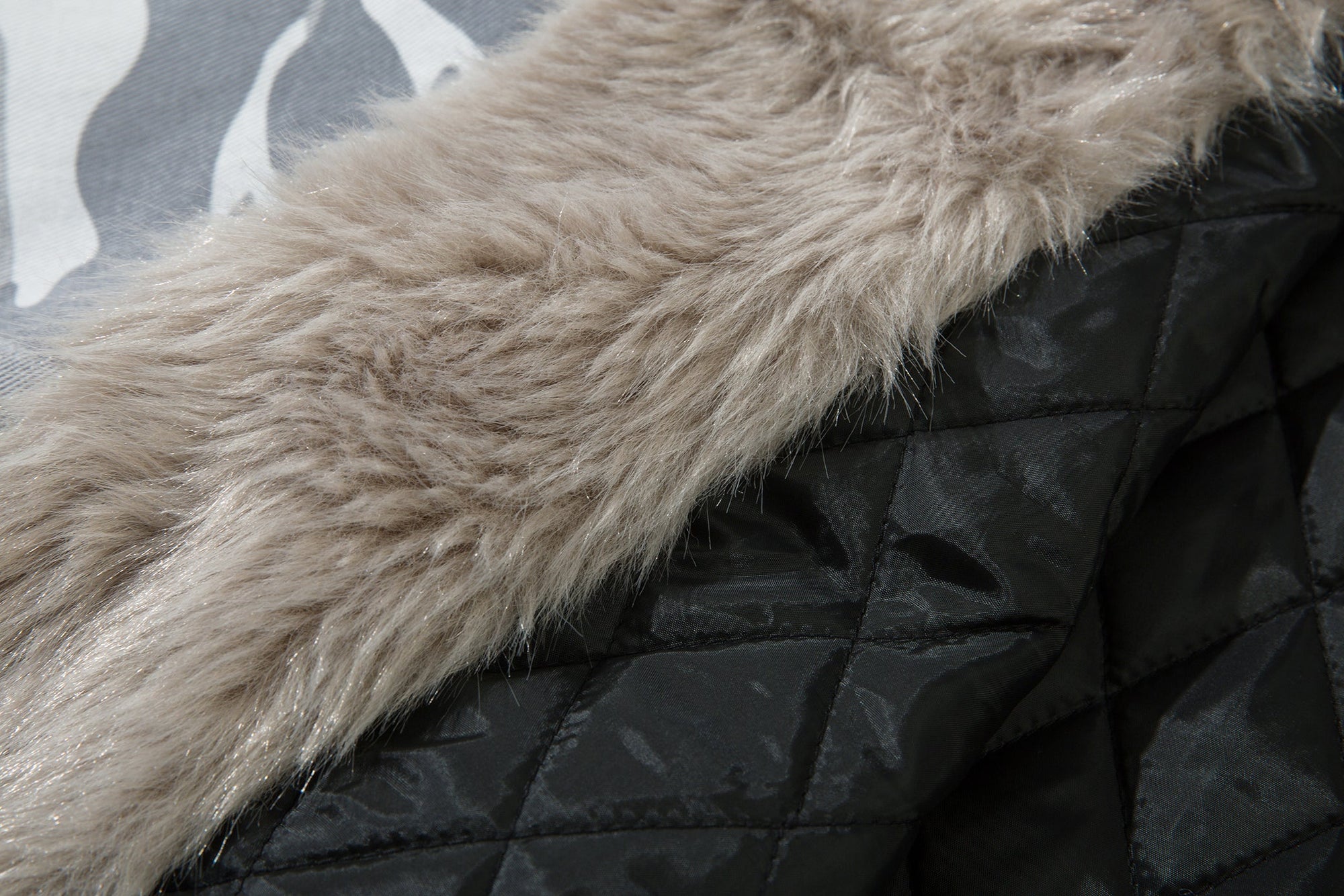 GREY CAMO FUR HOODED JACKET